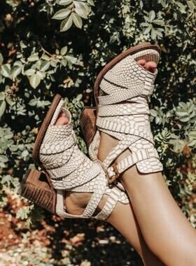 Freebird CLAW Rare Python Embossed Strappy Block Heel Sandals Women's 8
